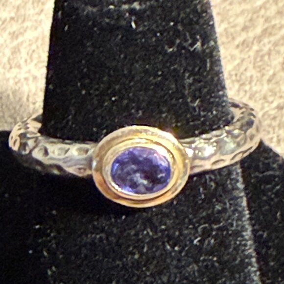 Inaya Sterling Silver 925 and 14K Gold Stack Ring Set w/ Opals & Tanzanite, 5.75 - Picture 3 of 14